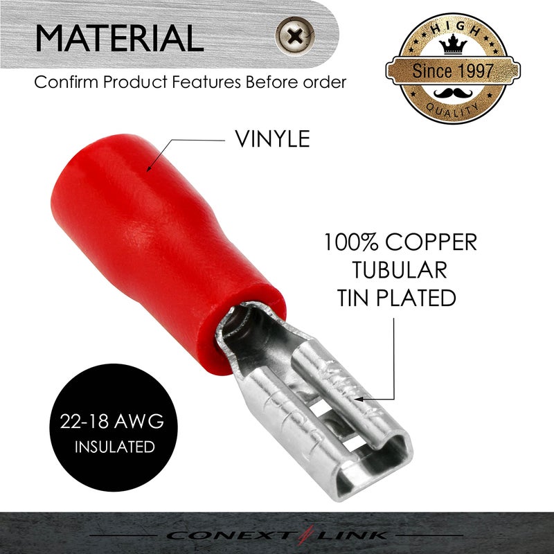 Conext Link Qdvf-110R25 Vinyl Quick Disconnect Terminal Female 25 Pack (0.110"", Red 22-18 Gauge) (17305) - Image 2